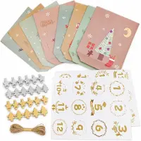 Merkloos Adventskalender 24 Stück, Kraftpapier, helle Farben, für die Weihnachtszeit