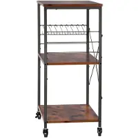 Vevor Kitchen Utility Cart, 3 Tier 60 cm Microwave Stand Coffee Cart, Heavy Duty Storage Rack, Service Trolley on Wheels, Industrial Rolling Work Table with 8 Hooks, for Mini Oven, Toaster, Vintage