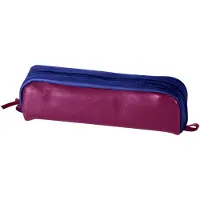 Markenlos Schlampermäppchen aus echtem Leder in Fuchsia und Blau, rechteckig, 21 x 4 x 6 cm