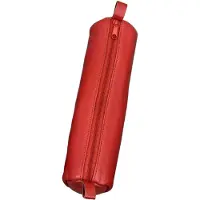 Markenlos Schlamperrolle aus echtem Leder in Rot, Stiftetui rund, ca. 21 x 6 cm