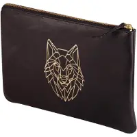Markenlos Universaltasche Mäppchen aus Lammleder Black Forest, 27x19 cm, Wolf in Schwarz Gold, 1 Stück