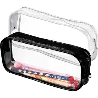 Markenlos 2 transparente Federmäppchen aus PVC, wasserdichte Reißverschlusstaschen für Büro und Reisen (schwarz + weiß)