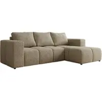MKS Meble L-förmige Ecke MONIVA, Ecksofa mit DL-Schlaffunktion, 266 x 164 x 89 cm, L-Couch mit Bettkasten - Dunkelbeige Struktur - Rechts Seite