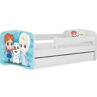 WFL GROUP Kinderbett Weiß 70x140 80x160 80x180 cm – mit Matratze, Rausfallschutz und Schublade – Jugendbett für Mädchen und Jungen – Stabil und Sicher – Eiskönigin – 160x80 cm
