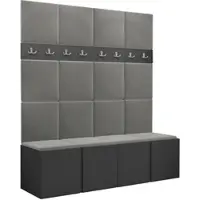Mirjan 24 Garderoben-Set Easton V, Garderobe mit 16 Stück Gepolstertes Wandpaneel Pag 42x42 (Graphit + Schwarz, Manila 16)