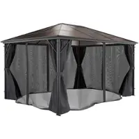 GARMIO Pavillon 3x4m Garten Überdachung mit Polycarbonat - Dach & Moskitonetz, Seitenteile wasserdicht in anthrazit, mit Metallgestell & Aluminiumrahmen, für Outdoor