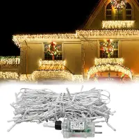 LZQ LED Lichtervorhang Innen 600 LEDs 15m Deko LED Regenkette, 8 Modi mit Stecker, Halloween Weihnachten Hochzeit Party, Warmweiß