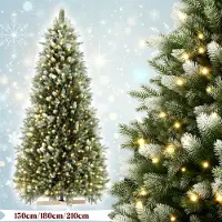 XMTECH 225cm Premium PE/PVC Weihnachtsbaum mit 450 warmweiß LEDs, Künstlicher Weihnachtsbaum mit Holzständer