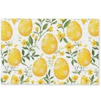 MuchoWow FUSSMATTE Blumen - Ostereier - Gelb Teppichmatte 90x60 cm