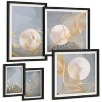 Tulup BILDER SET 5er Set - 50x50 cm & 20x30 cm & 40x60 cm Schwarzer Rahmen - Weiße Pferde