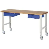 TECWERK Werkbank B2000xT700xH950-1000mm Buche massiv lichtgrau / enzianblau 2Schubladen