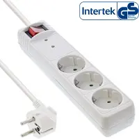InLine Steckdosenleiste, 3-fach Schutzkontakt, ÜSS, weiß, 1,5 m, Abgewinkelt, 1,5 mm², Weiß, Weiß, Kunststoff