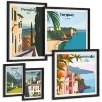 Tulup BILDER SET 5er Set - 50x50 cm & 20x30 cm & 40x60 cm Schwarzer Rahmen - Ansichten europäischer Häfen