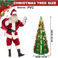 XMTECH Pop Up Weihnachtsbaum 150 cm Dunkelgrün, Künstlicher Tannenbaum mit 100 LED Lichtern (8 Modi), Faltbarer Christbaum mit Rot-Gold-Dekor, für Weihnachtsdekoration Innen & Außen