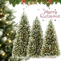 XINZI 150cm Automatischer Weihnachtsbaum (PVC/PE) – Nordmanntanne, Schnee-Effekt, Beleuchtung, Holzständer, schwer entflammbar
