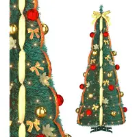 XINZI Weihnachtsbaum Künstlich mit Beleuchtung Rotgoldener einziehbarer, 1,8 m, nicht beflockt, 150 Lichter, 8 Funktionen Weihnachtsdeko