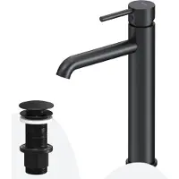 AM.PM Badarmatur Hoch Pop-Up Ablaufventil für Waschbecken Wasserhahn Bad Schwarz Waschtischarmatur mit Ablaufgarnitur Ventil Ablauf