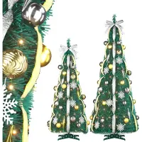 JOIEYOU 180cm Pop Up Künstlicher Weihnachtsbaum mit 150 Warmweiß LEDs & Bändern & Weihnachtskugeln, Spiral Tannenbaum Weihnachts Deko Beleuchtet Christbaum für Garten Büro Hotel (Gold/Silber)
