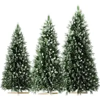 JOIEYOU Künstlicher Weihnachtsbäume 150cm PVC+PE Kunststoff Grün Tannenbaum mit Schee-Effekt, Kreuzförmige Holz Ständer & Schnellaufbau Klappsystem, Weihnachtsdeko Christbaum für Büro, Zuhause