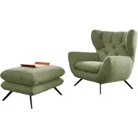 KAWOLA Sessel CHARME Hochlehnsessel Cord olivgrün mit Hockerbank