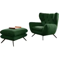 KAWOLA Sessel CHARME Hochlehnsessel Cord smaragd mit Hockerbank