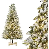 JOIEYOU 225cm Künstlicher Weihnachtsbaum mit PVC Spitzen & PE Spitzen Tannenbaum Beflocktes Christbaum mit Metallständer & LEDs Schneller Aufbau für Weihnachten, Halloween, Hochzeit