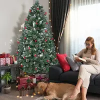 XINZI Künstlicher Weihnachtsbaum 180cm Tannenbaum künstlich mit Ständer , Kiefernzapfen und Rote Beeren (Weihnachtsbaum mit Schnee )