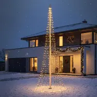 ECD-Germany LED Lichterkette Fahnenmast Weihnachtsbeleuchtung Außen Fahnenstange Weihnachtsbaum Beleuchtung 8m 1440 LED Warmweiß Timer Fernbedienung