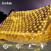 LZQ 6 x 4 m LED Lichternetz 480 LEDs Lichterkette Vorhang Lichter Netz Beleuchtung Deko Weihnachten für Innen und Außen, Halloween, Hochzeit, Party - Warmweiß, Dunkelgrün Kabel