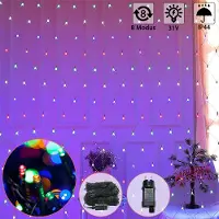 LZQ 3 x 2 m LED Lichternetz 250 LEDs Lichterkette Vorhang Lichter Netz Beleuchtung Deko Weihnachten für Innen und Außen, Halloween, Hochzeit, Party - Bunt, Dunkelgrün Kabel