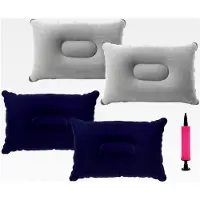 Markenlos 4 Stück Aufblasbare Kissen, Aufblasbare Kopfkissen mit Pumpe, Kleine Campingkissen, Sitzkissen für Strand, Camping, Flugzeug, Outdoor (2 Farben)