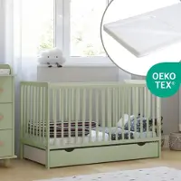 ZEE LUMI Mint Babybett 120x60 cm mit Matratze Schublade & Schutzgitter 2in1 Kinderbett aus Kiefernholz Höhenverstellbar EN 716 Juniorbett
