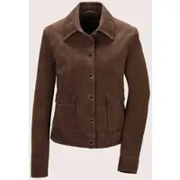 MADELEINE Lederjacke "Jacke Velourslederjacke mit Hemdkragen", Damen, Gr. 38, braun, Modern, regular fit, Jacken Lederjacke