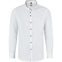 Spieth & Wensky Trachtenhemd "Trachtenhemd Kreuth", Herren, Gr. 45/46, grau (weiß, d,grau), festlich, slim fit, Rundhals, Hemden Trachtenhemd, Trachtenhemd in in Slim Fit
