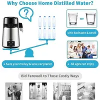 OEM Wasserfilter - Wasserdestillationsgerät - 4L Wasserfilter - 1L/H Destillationsgeschwindigkeit - Berührungsschutz - Silber