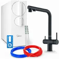 ARI Küchenarmatur Mit Wasserfilter , Umkehrosmose 800 Gpd, 3-Wege, Herausziehbar, Messing, Keramikkartusche, Schwarz Matt, Perlator, Zweigriffarmatur