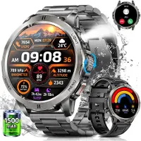 Sanorum 2026 Herren Militär-Smartwatch mit 1,85" AMOLED und 75 Tagen Standby Smartwatch Herren-Fitnessuhr, mit IP68+5ATM, 24/7 Herzfrequenz, SpO₂, Blutdruck