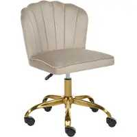 Beliani Schreibtischstuhl Taupe Samt Gepolstert Gesteppt Drehbar Höhenverstellbar mit Metallgestell ohne Armlehnen Modern Schminkstuhl Drehstuhl