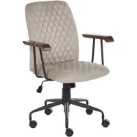 Beliani Bürostuhl Taupe Samt Gepolstert Gesteppt Drehbar Höhenverstellbar mit Armlehnen Wippfunktion Retro Design Computer Drehstuhl für Homeoffice