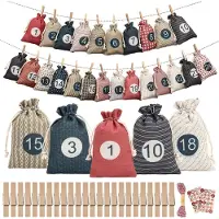 Dripio Adventskalender zum Befüllen, 24 Stoffbeutel, DIY, inkl. Klammern & Schnur
