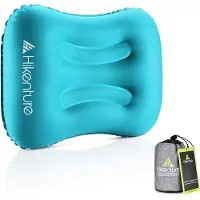 Unyqoos aufblasbares Reisekissen – leichtes Camping- & Nackenkissen, 42×32×13 cm, 78 g, kompakt (10×6×6 cm), blau/grün/orange, für Reisen & Outdoor