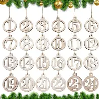 Dripio Holz-Adventskalender Zahlen 1-24, runde Anhänger mit Hanfseil
