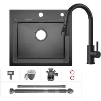 CECIPA Küchenspüle 50x45 cm mit Hochdruck ausziehbarem Armatur, schwarze edelstahlspüle Set, Spülbecken mit ausziehbarem Wasserhahn, Einbauspüle, MAX