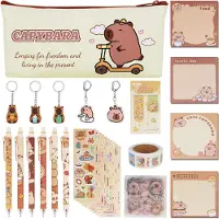Merkloos Federmäppchen mit 48 Schrein, Capybara-Motiv, inklusive Schlüsselanhänger und Aufklebern, für Schule und