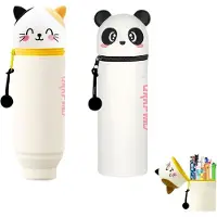 Merkloos Federmäppchen, Silikon, Panda-Katze, Reißverschluss, 22x6,5 cm, für die Schule