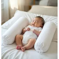 Unyqoos Baby-Rollenkissen Mini 2er-Set – Medium 52 x Ø10–11 cm, 200 g, Easyrest Prosoft hohlfaser silikonisiert, weiße Baumwollhülle mit Reißverschluss, vegan & halal