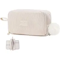 Merkloos Federmäppchen Cordstoff, 3 Fächer, beige, für Schule und Büro