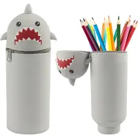 Merkloos Federmäppchen 2-in-1 Cartoon Silikon Haai Design, 1 Stück, für die Schule