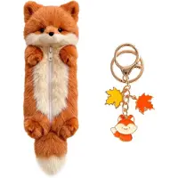 Merkloos Federmäppchen Plüsch Fuchs, kompakt, mit Hänger, robuste Reißverschluss, für Schule und Büro
