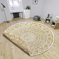 Merkloos Solidchoice – Runder Teppich für Innen- und Außenbereich, 140 cm, Boho-Design